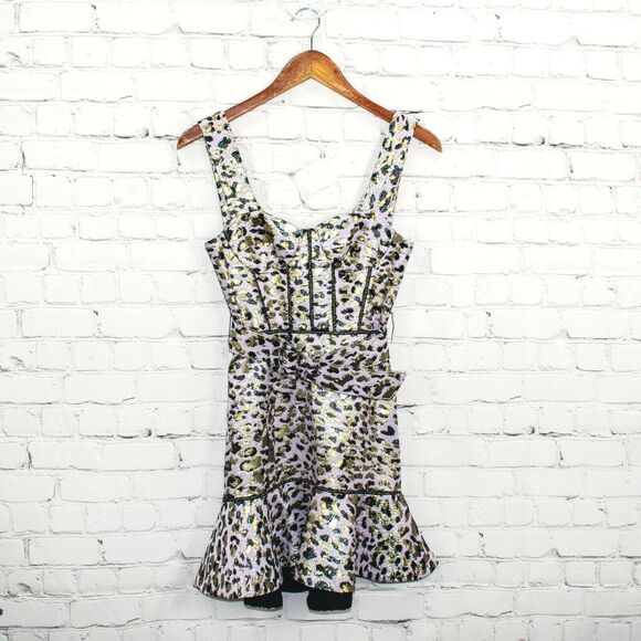 JONATHAN SIMKHAI Metallic Leopard Jacquard Bustier Ruffle Dress Lilac Size 0 - Picture 7 of 9